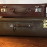 Set 2 vintage suitcases in vulcanized fiber and leather