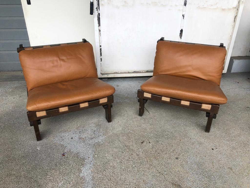 Pair Of Scandinavian Armchairs By Carl Straub Leather Circa1960