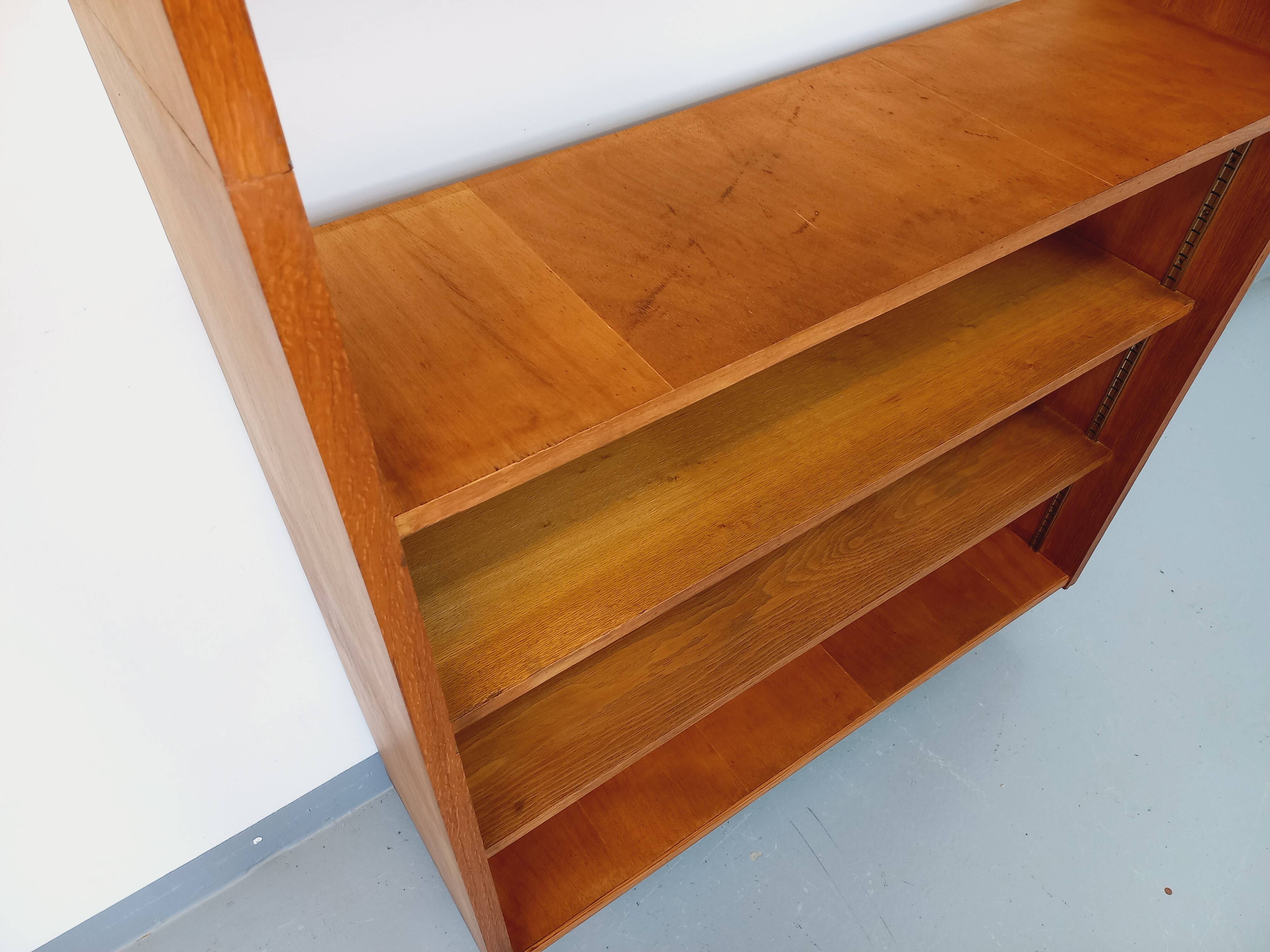 Large vintage oak wood bookcase shelf from the 50s 60s