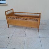 Vintage baby bed in wood and rattan from the 60s for children