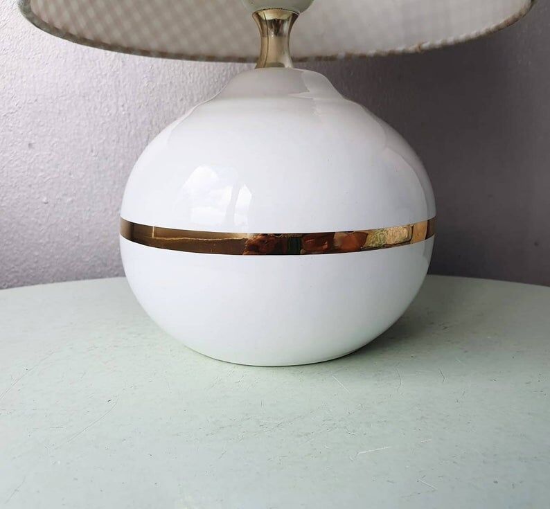 Lampe de table vintage en céramique avec abat-jour en tissu 1980