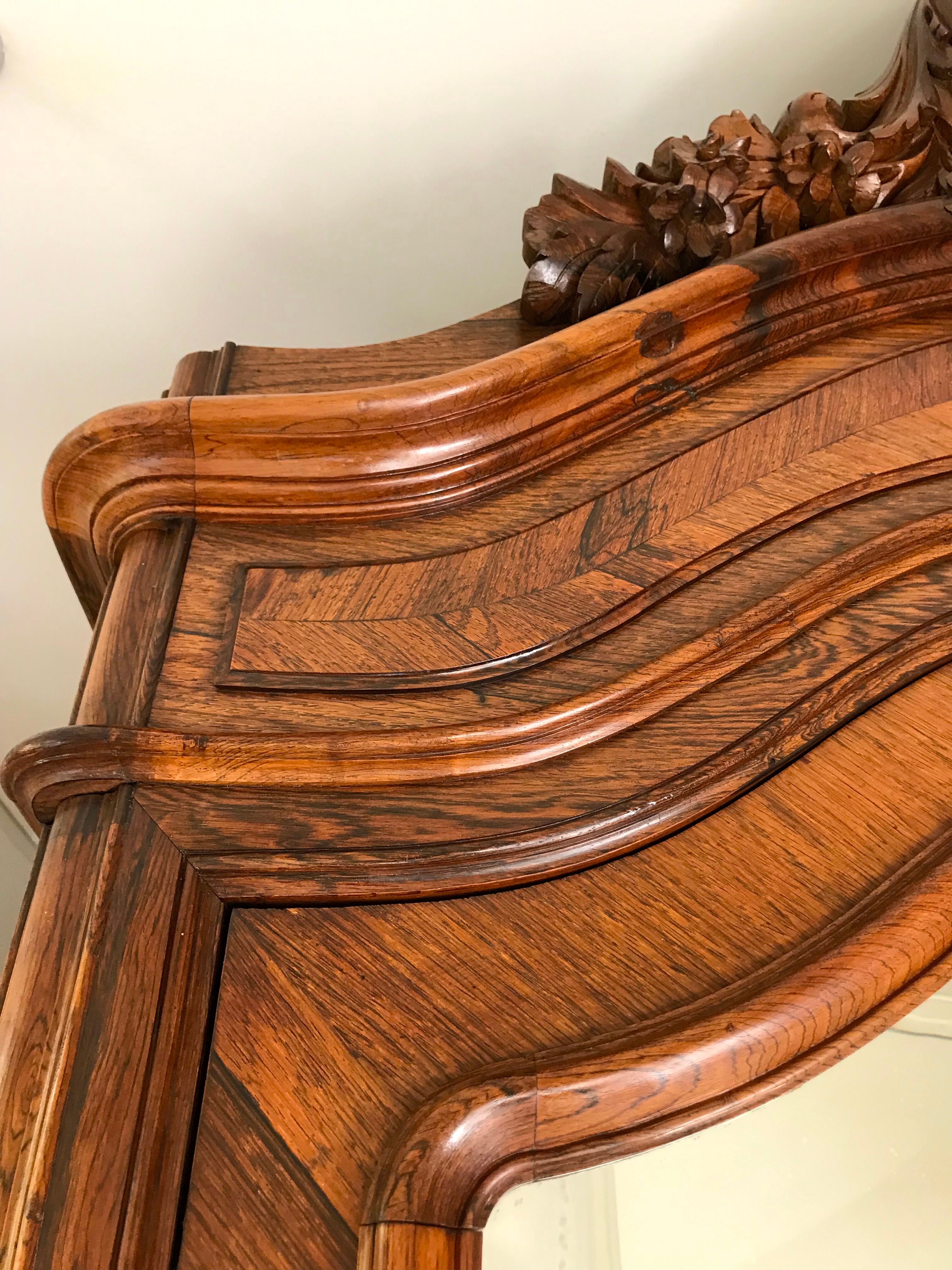 Bonnetière antique wardrobe with beveled ice interior elm magnifying glass style rocaille louis xv