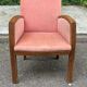 Art Deco bridge armchair in solid oak and salmon pink velvet, 1960.