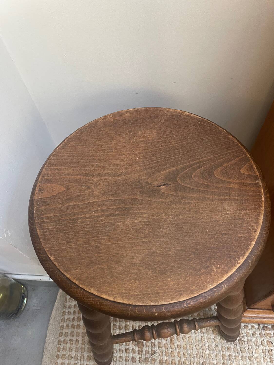 Turned wood tripod stool