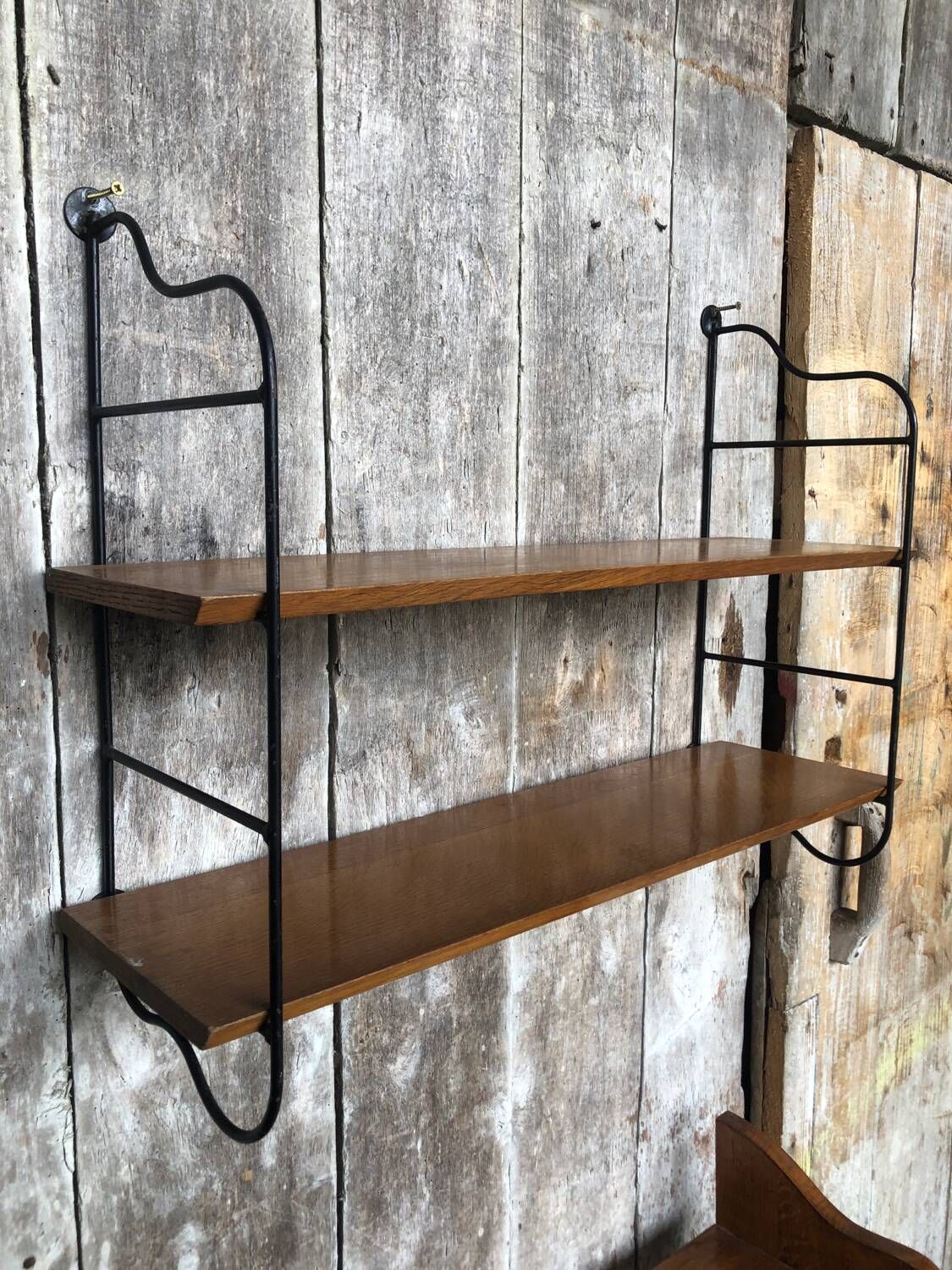 Old tomado modular wall shelf black metal + vintage wood