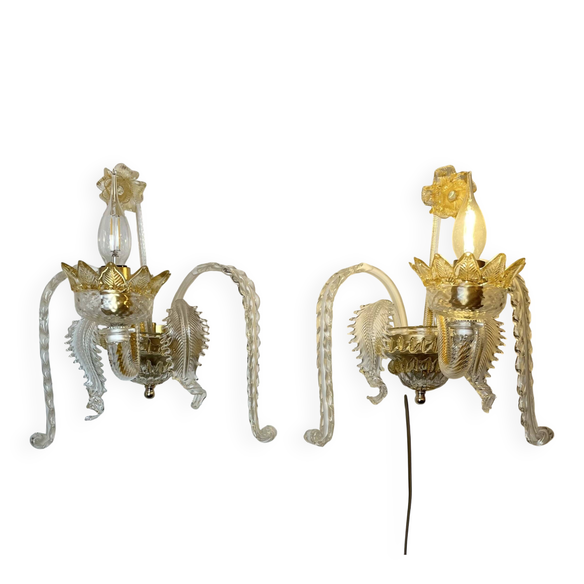 Pair of Murano Sconces in the style of Barovier & Toso, 1980s