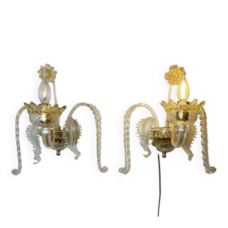 Pair of Murano Sconces in the style of Barovier & Toso, 1980s