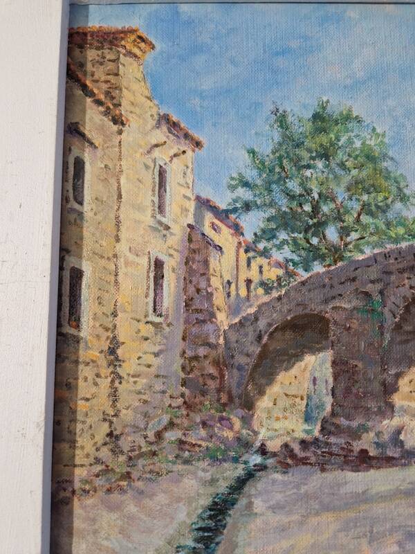 Christian Xapella (1927-2021) - Oil on canvas - Landscape with a bridge, near Carcassonne