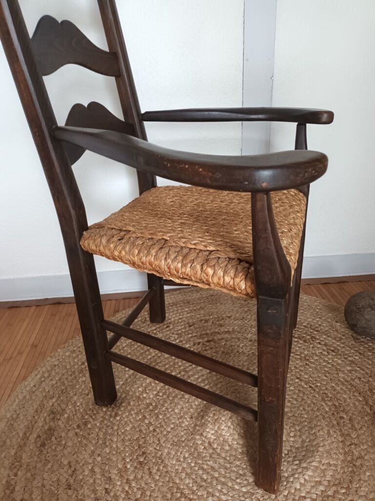 Brutalist armchair in woven straw