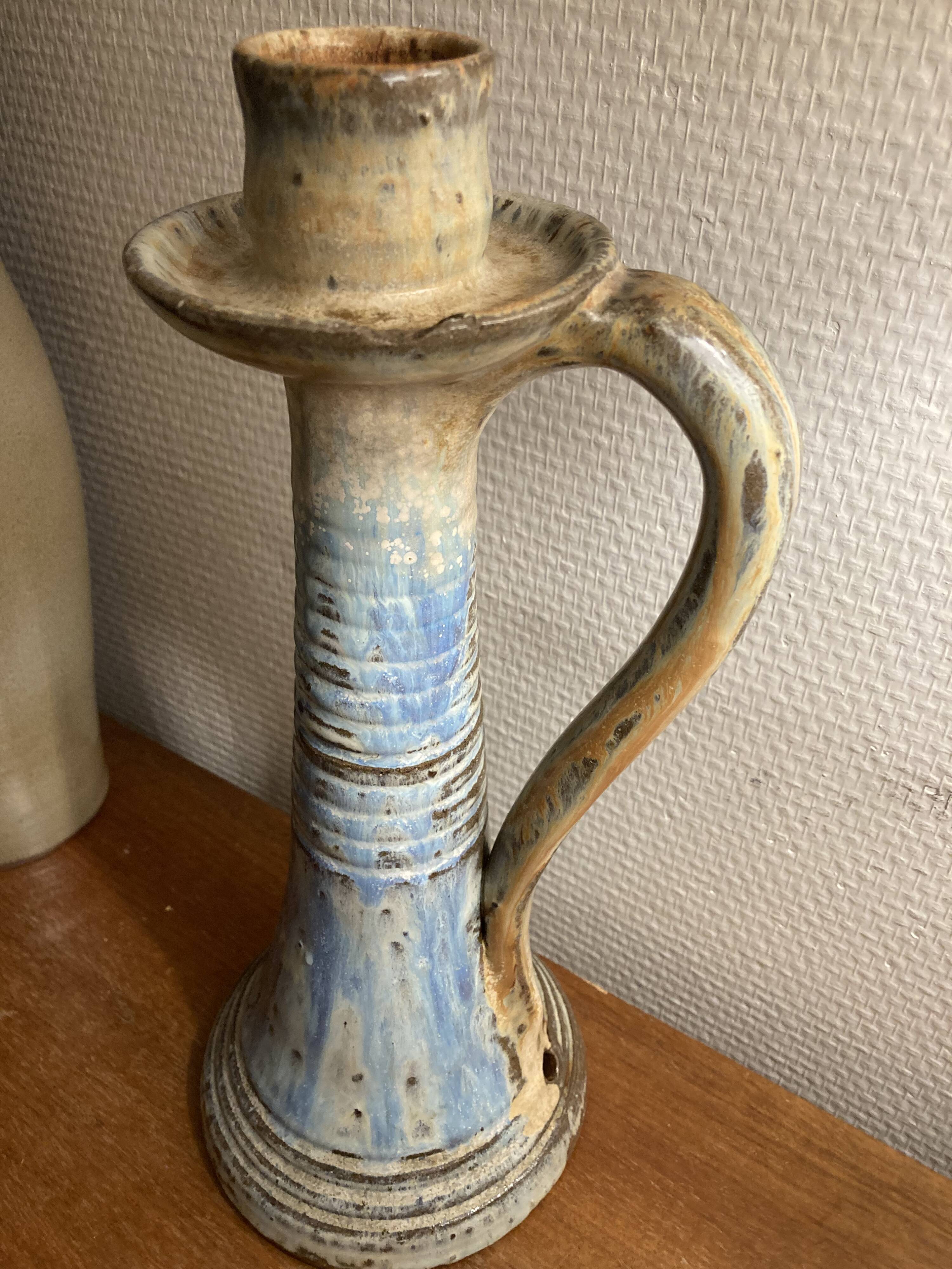 Blue ceramic candle holder