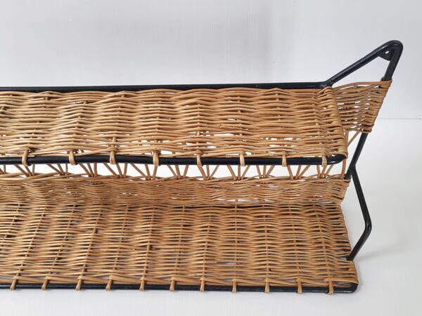 Etagère vintage en rotin & acier 1950