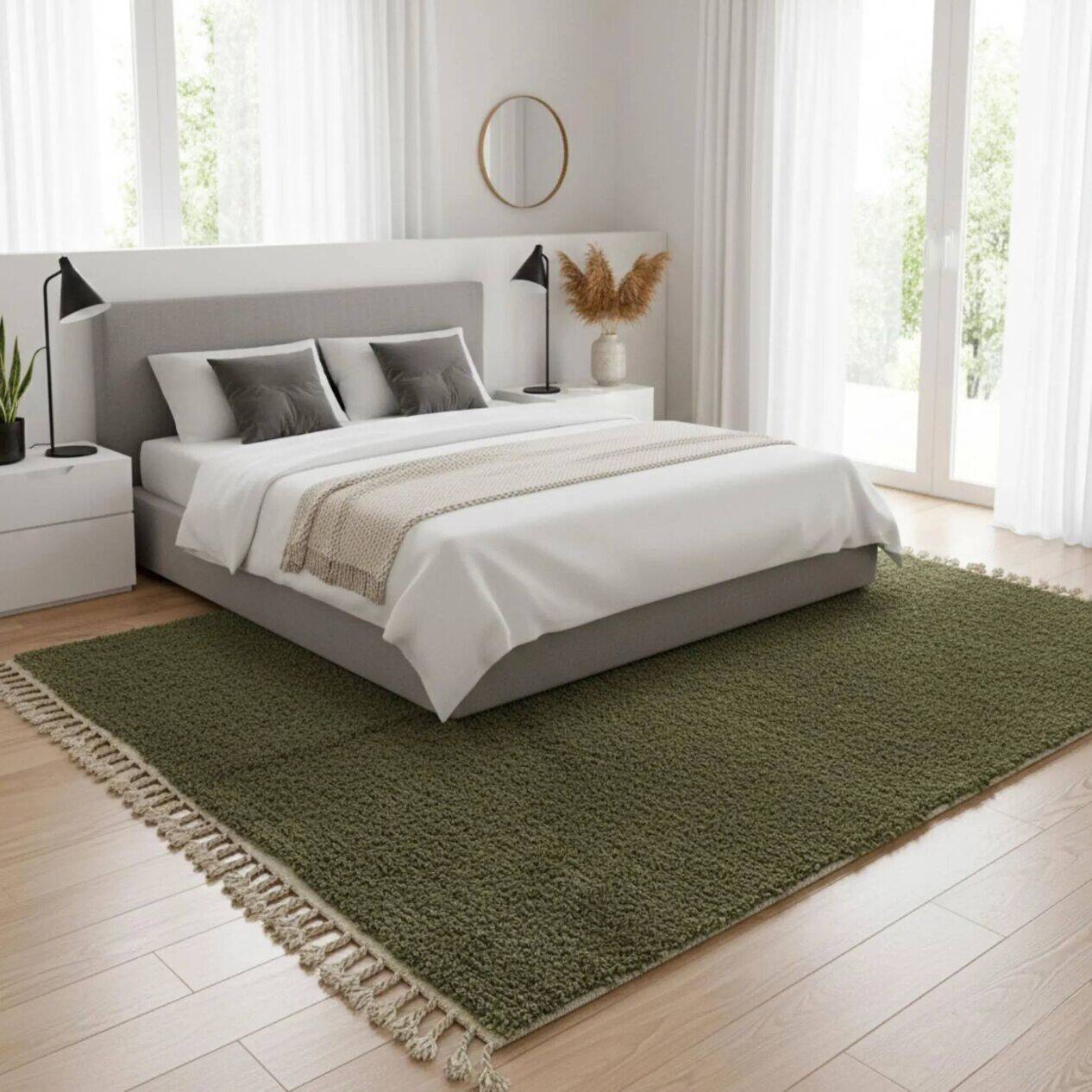 Set of 3 Handmade Green Rugs – 2x (2.5x1.5 m) + 1x (3x2 m)