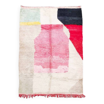 Tapis berbère Boujaad écru à aplats colorés taille 250cm ×150cm