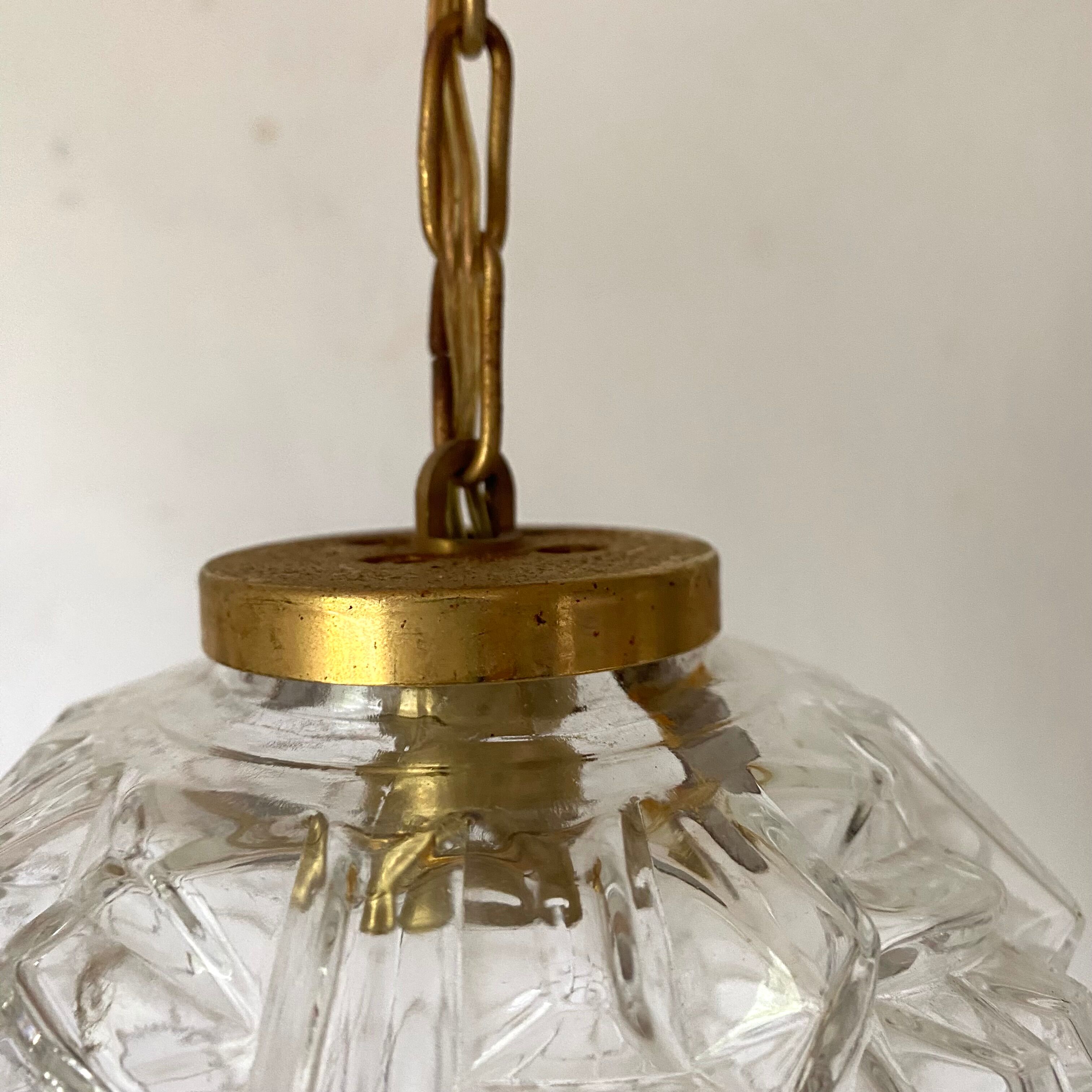 Suspension vintage en verre et métal doré