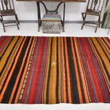 6x9 Green Orange Striped Turkish Vintage Kilim Rug 174x272Cm SK 2311