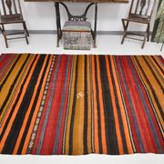 6x9 Green Orange Striped Turkish Vintage Kilim Rug 174x272Cm SK 2311