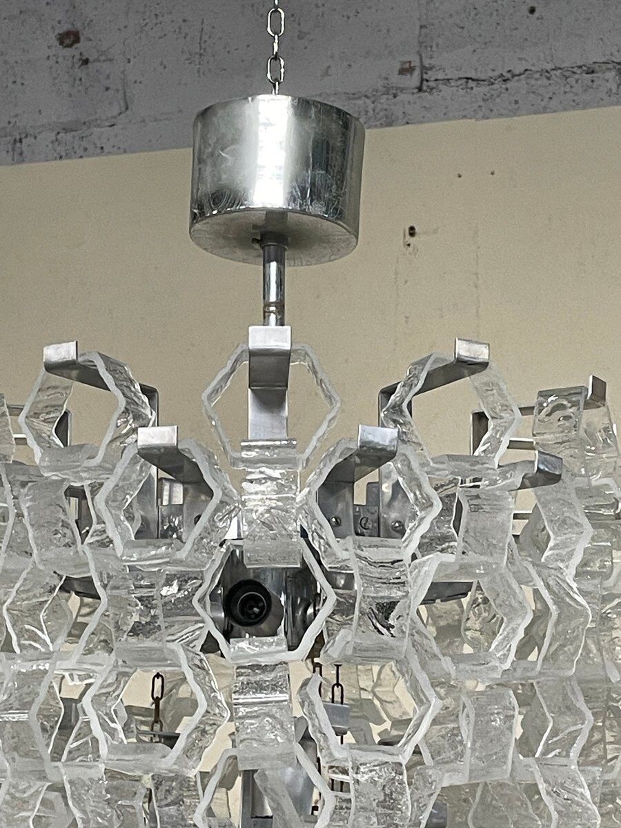 Hexagonal glass Cascade chandelier attributed to Av Mazzega, 1970s.