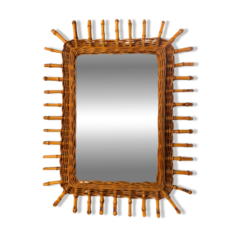 Miroir en bambou tressé | Cadre en étoile | v. 1960s