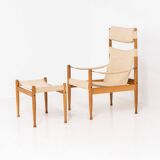 Oak safari chair & ottoman by Niels Eilersen for Erik Wørts