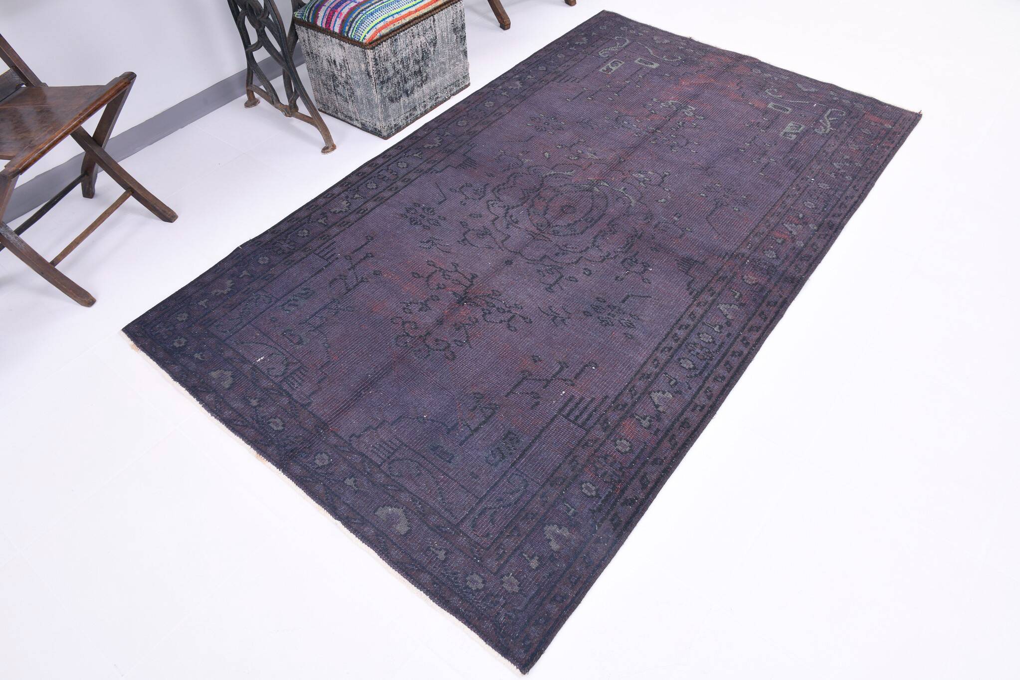 4x8 Shades Of Purple Oriental Handmade Wool Turkish Vintage Rug, 140x230Cm