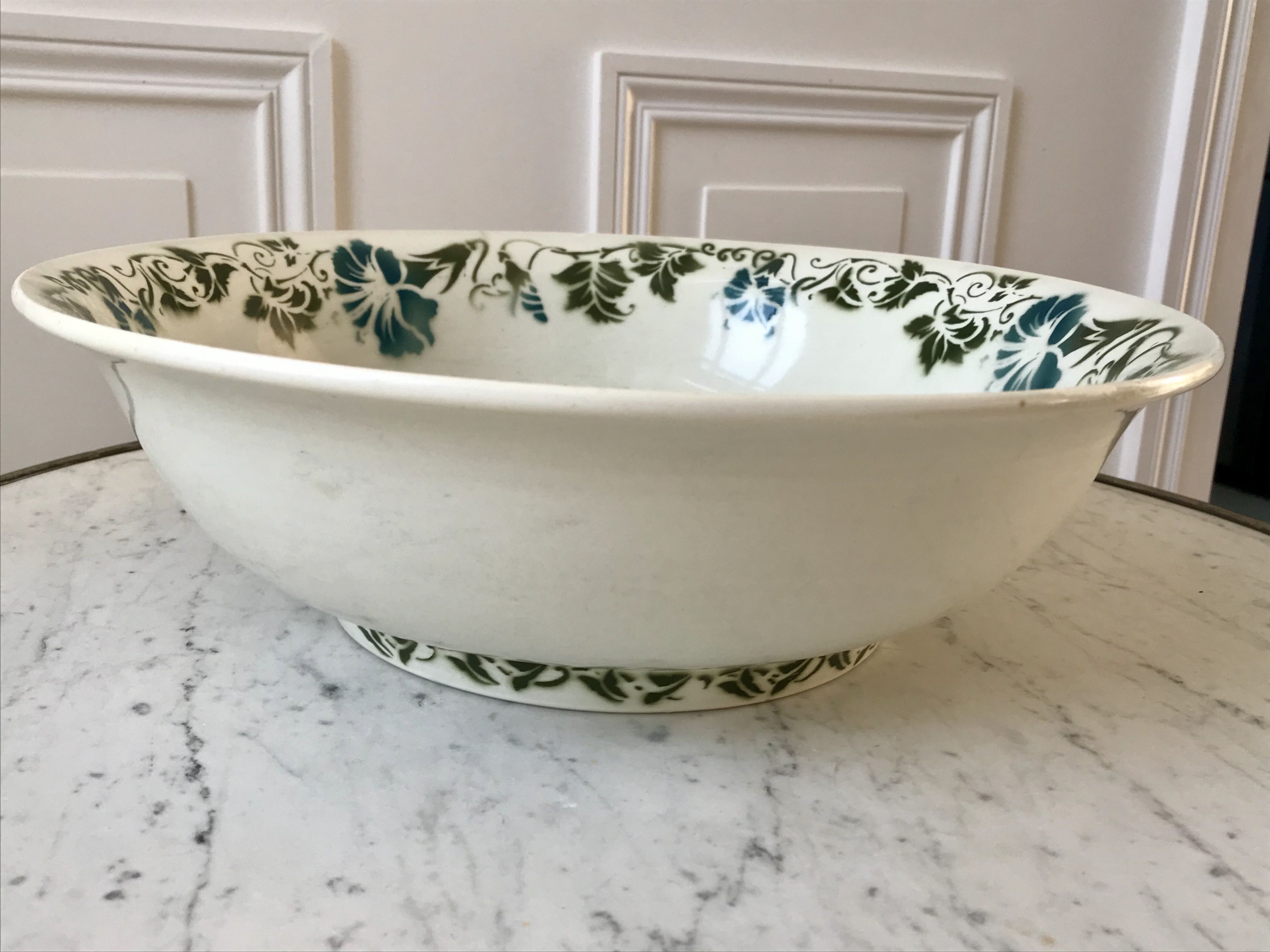 salad bowl Terre de Fer Céranord model "Clairefontaine" green 30s