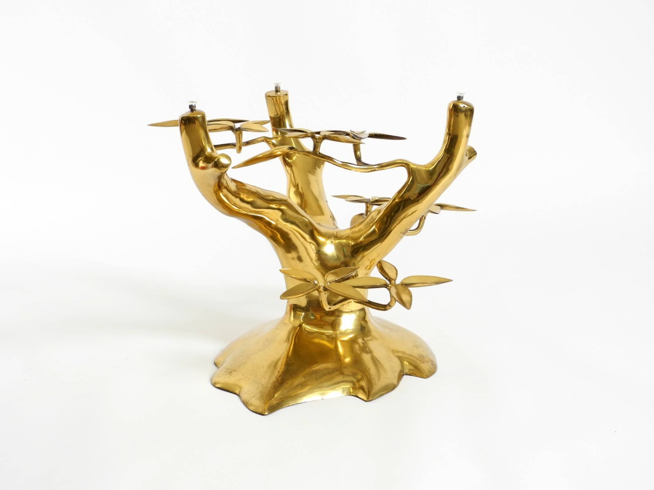 70s coffee table, model Bonsai by Willy Daro, made of brass and fire-gilded