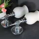 Pair of chrome-plated metal wall lights, hand-shaped with lampshade