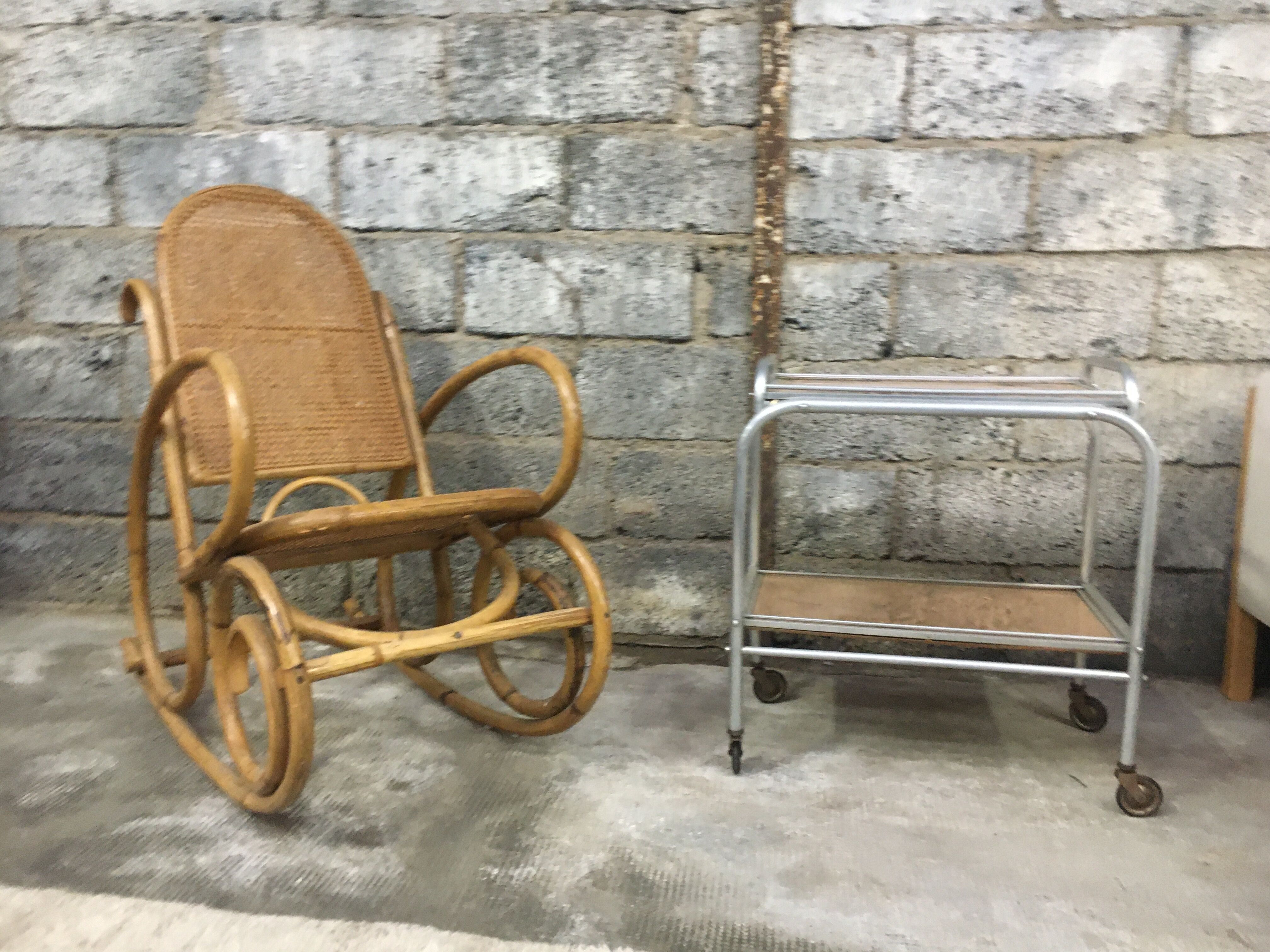 Rocking-chair in bamboo rattan and vintage wicker 1950
