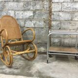 Rocking-chair in bamboo rattan and vintage wicker 1950