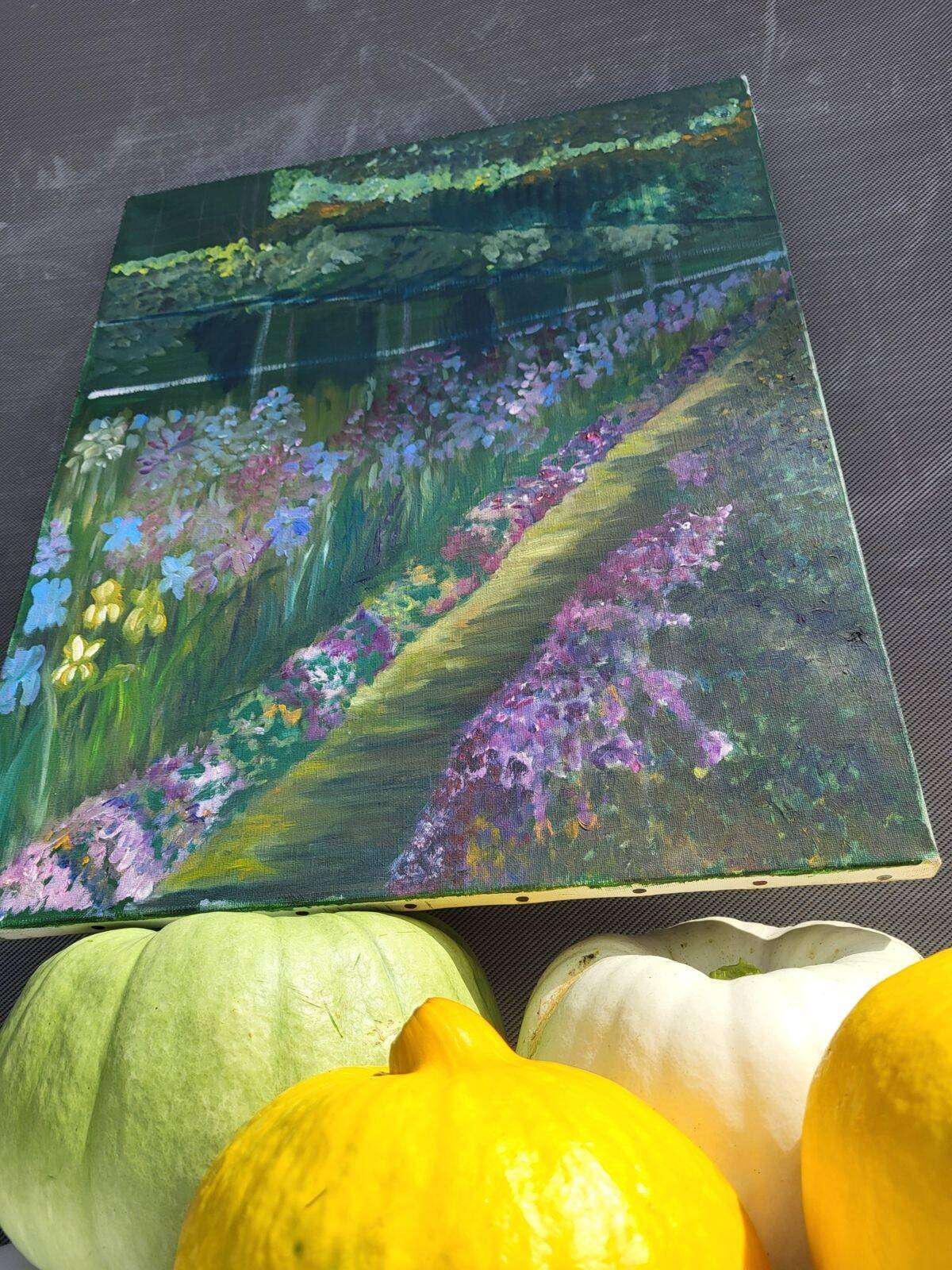 Huile sur toile impressionniste – "Le Jardin aux Iris"