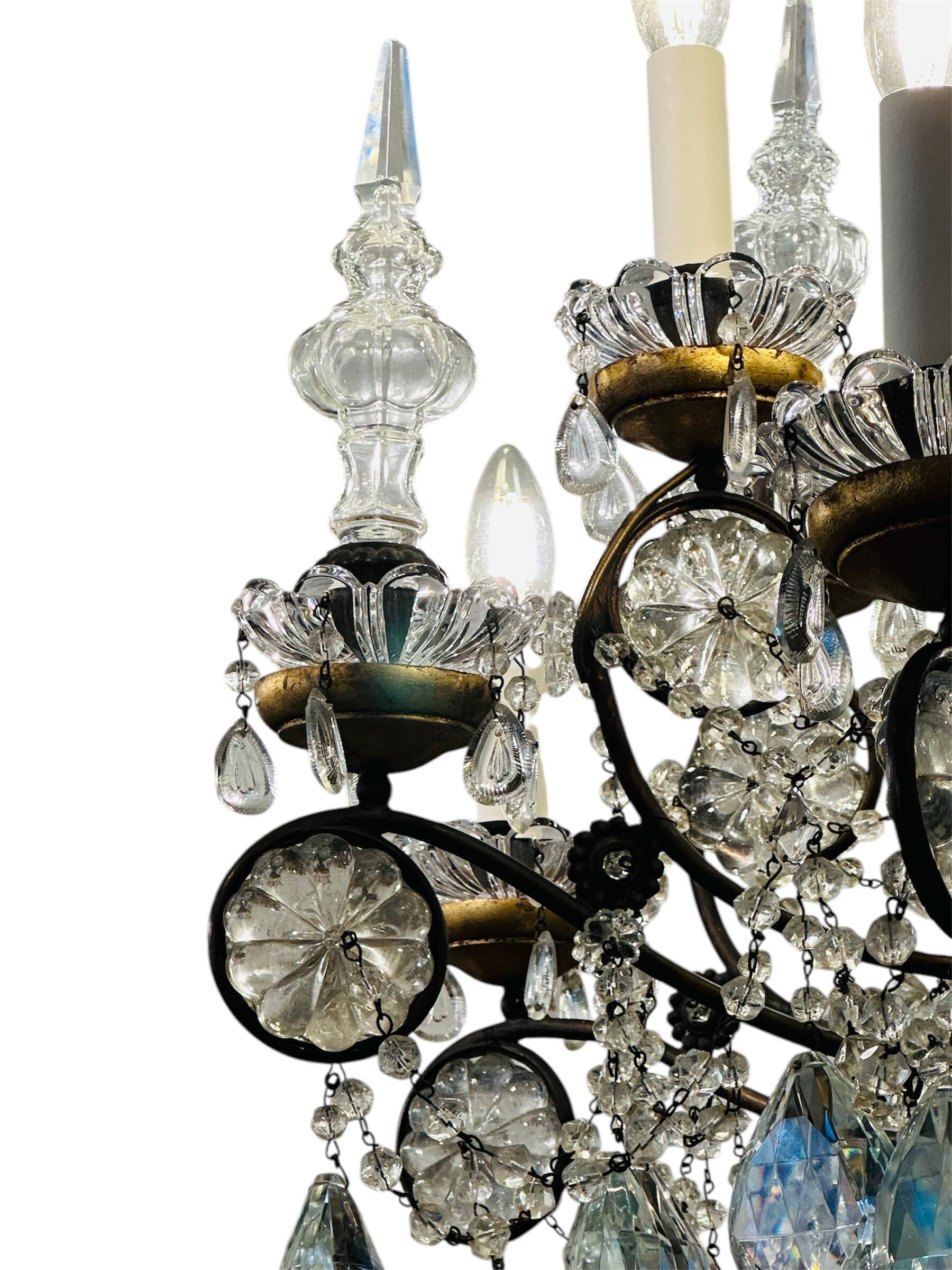 French Bronze and Crystal Maison Bagues style chandelier chandelier