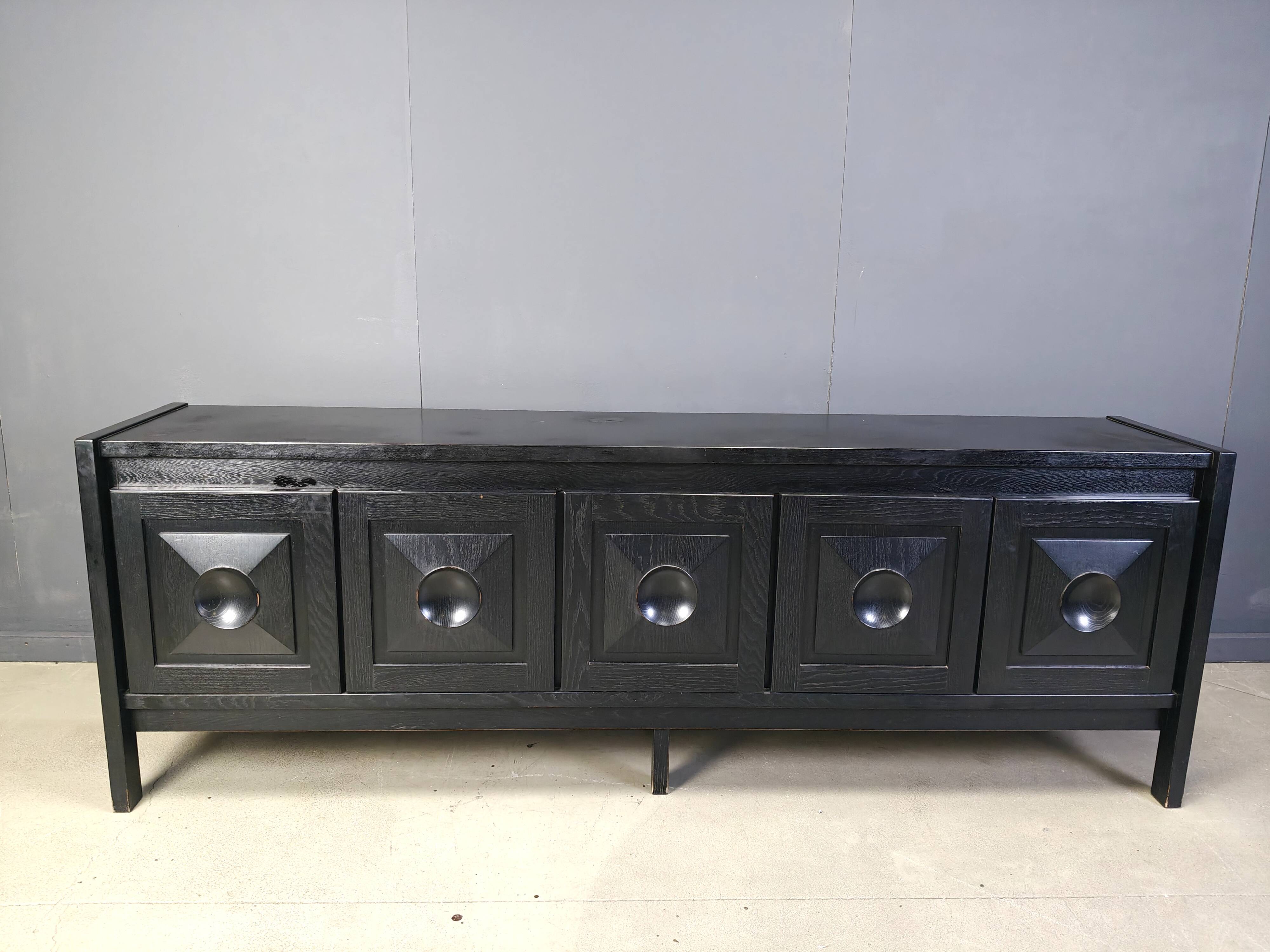 Ebonized wooden brutalist credenza, 1970s