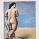 Large format modern art oil painting, female figure on the beach, 20th century