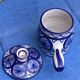 Table trash pot in blue enameled ceramic Robert Picault vintage and collector
