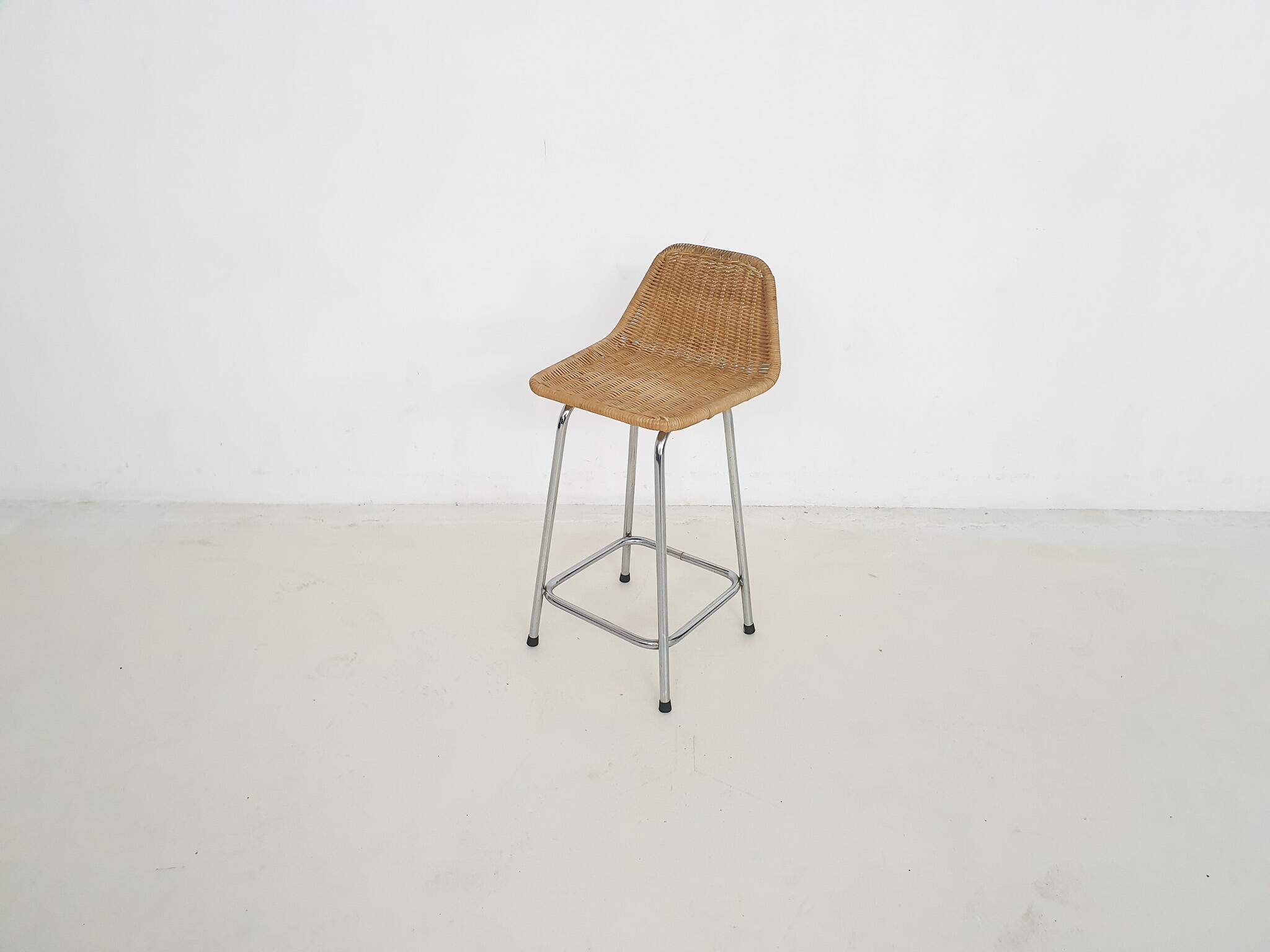 Rohe Noordwolde rattan and metal bar stool, The Netherlands 1950's