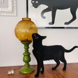 Lampe de table italienne en bois et verre jaune et vert jaune et vert du milieu du siècle