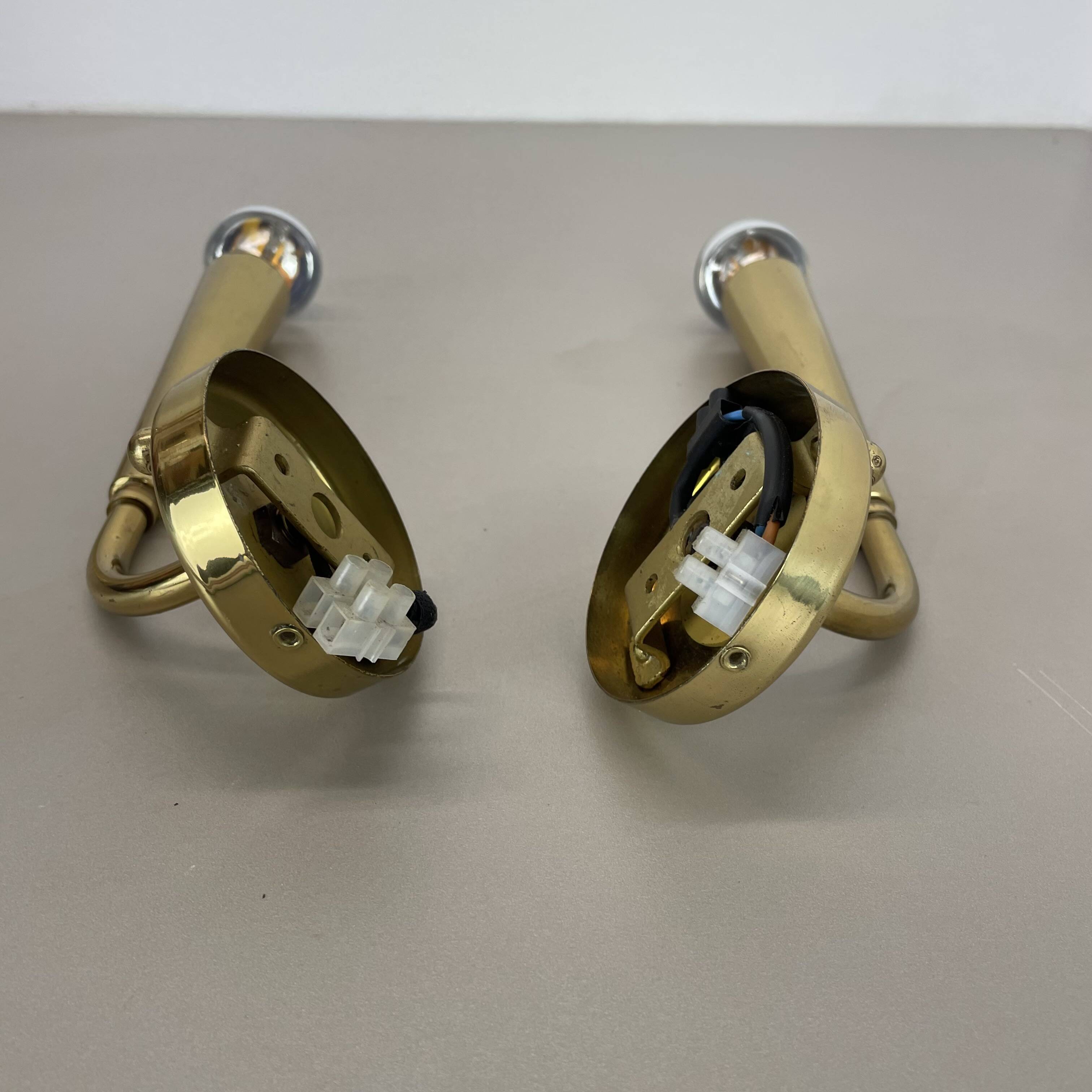 set of 2 Brass "TORCH" Stilnovo Style Theatre Wall Light Sconces, Italy, 1970s