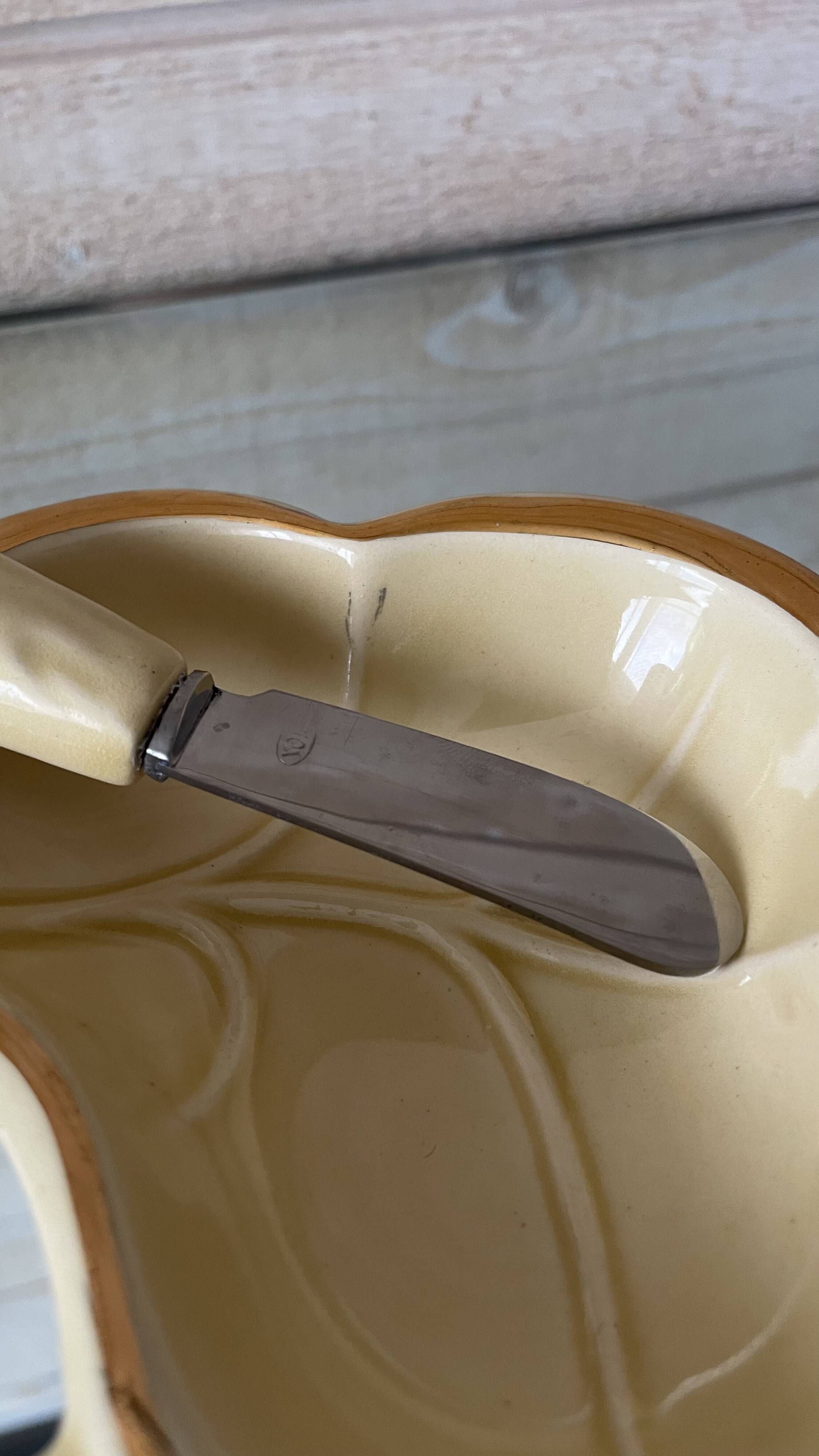 Butter dish and ceramic knife Poet Laval vintage 60s