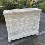 Old chest of drawers in bleached wood with white marble top