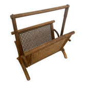 Brown rattan and cane magazine rack