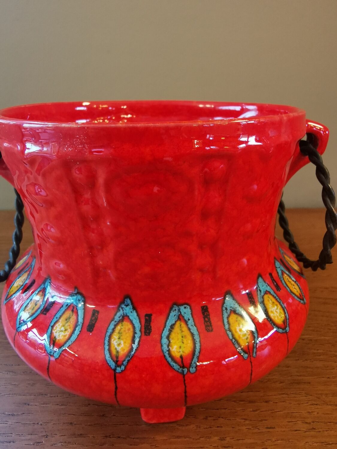 Vintage red ceramic pot cache 70s