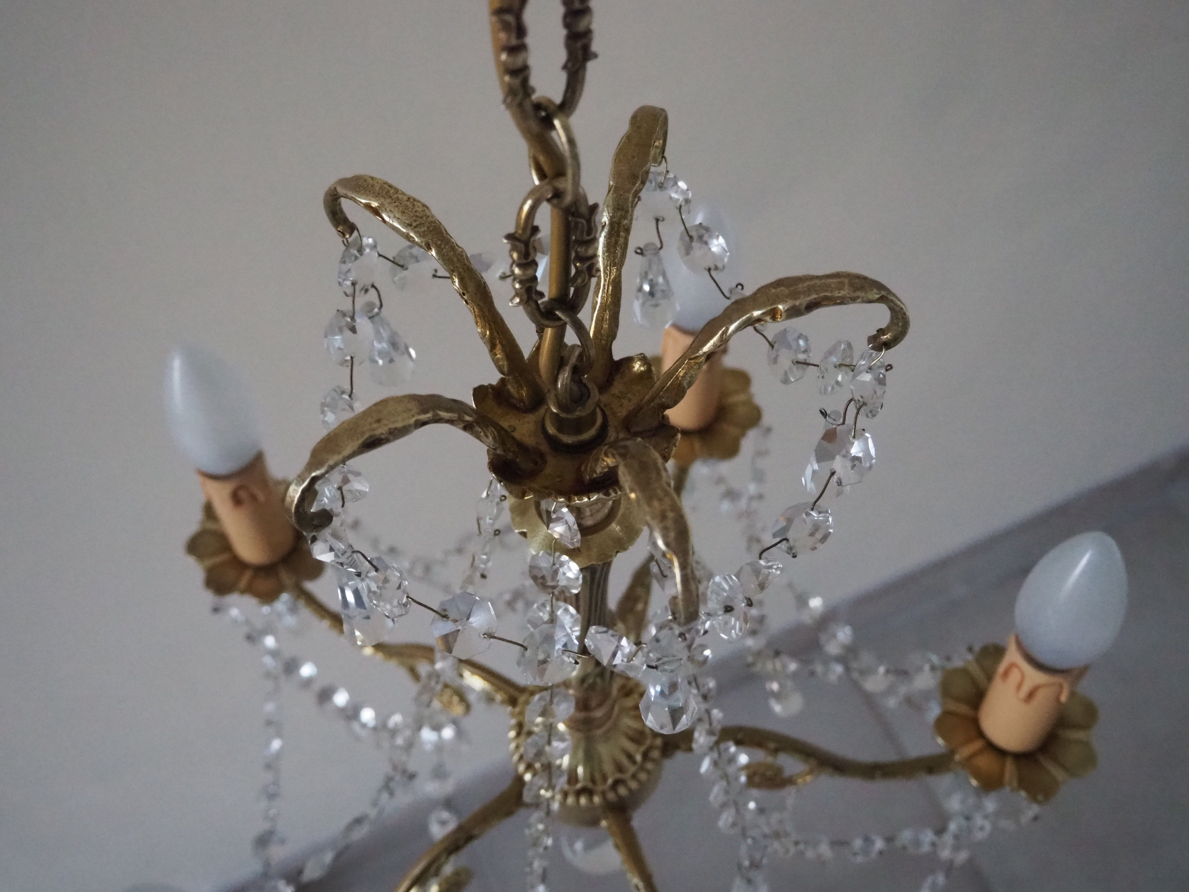 Bronze chandelier and crystal pendants – 5 lights