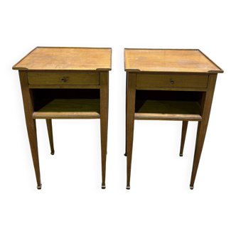Pair of Louis XVI style cherrywood bedside tables with niches