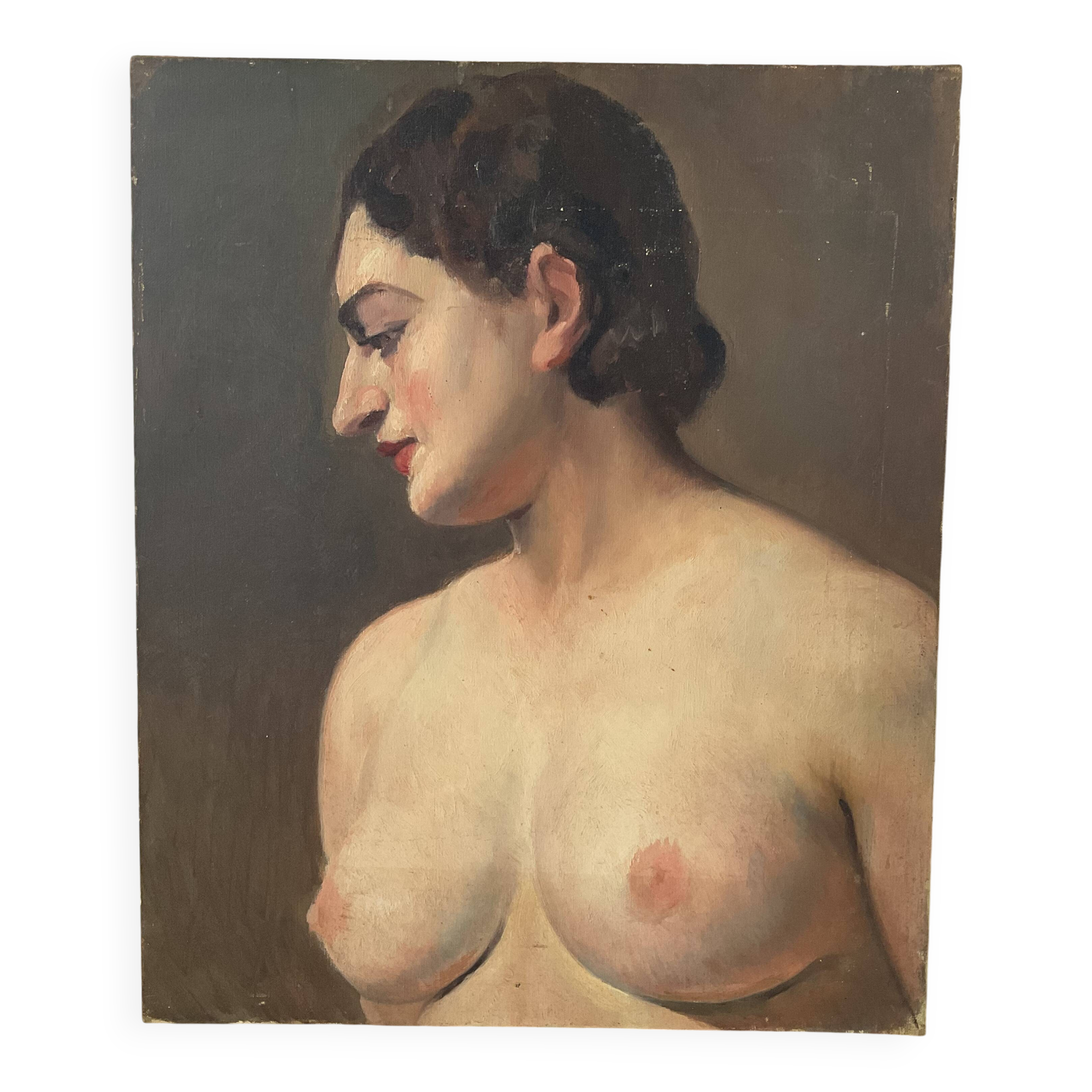 Portrait painting. Oil on canvas. Woman. Circa 30s.