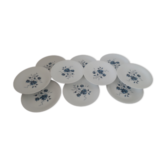 10 assiettes dessert roses bleues et or