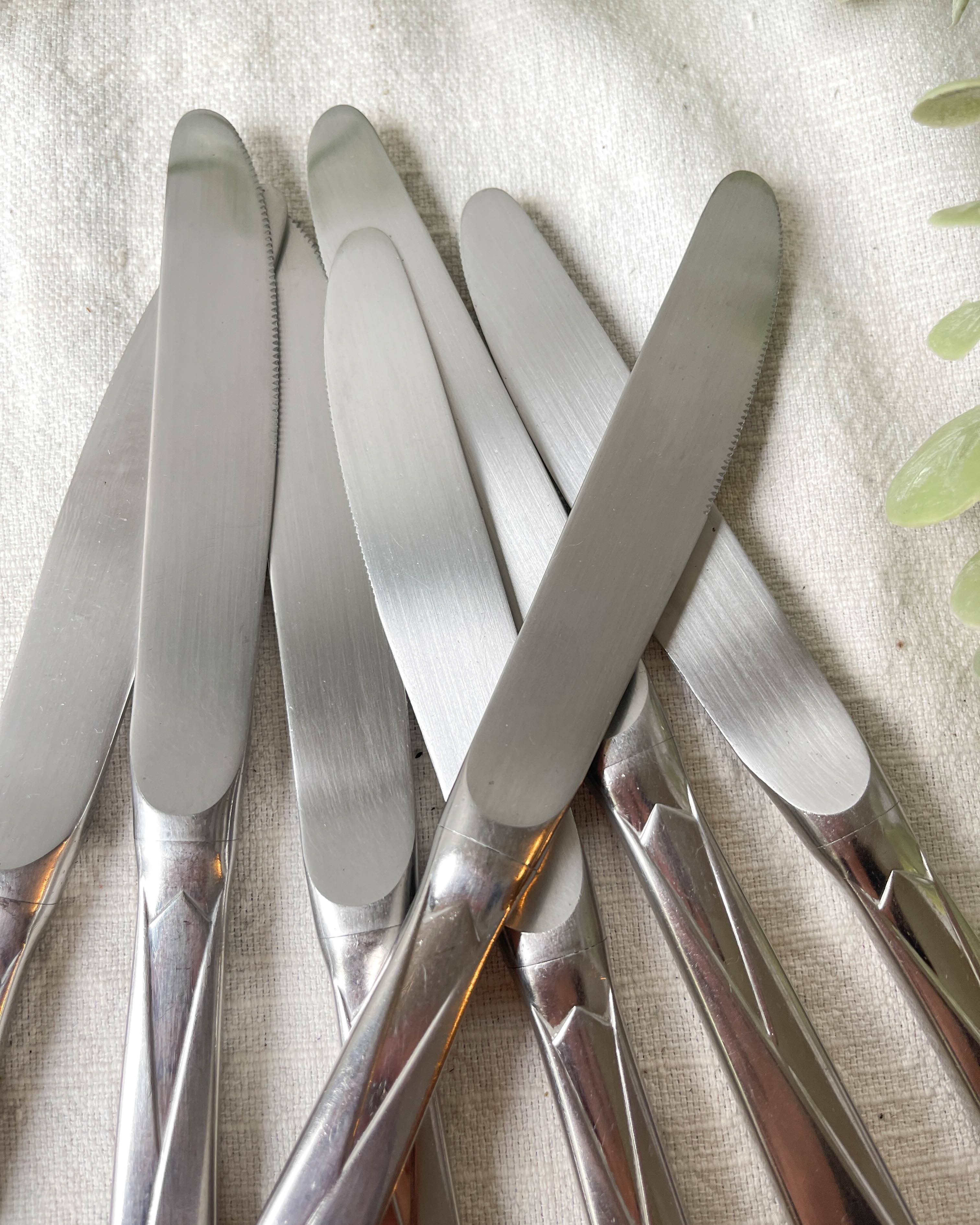 7 Vintage stainless steel Art Deco style knives made in France