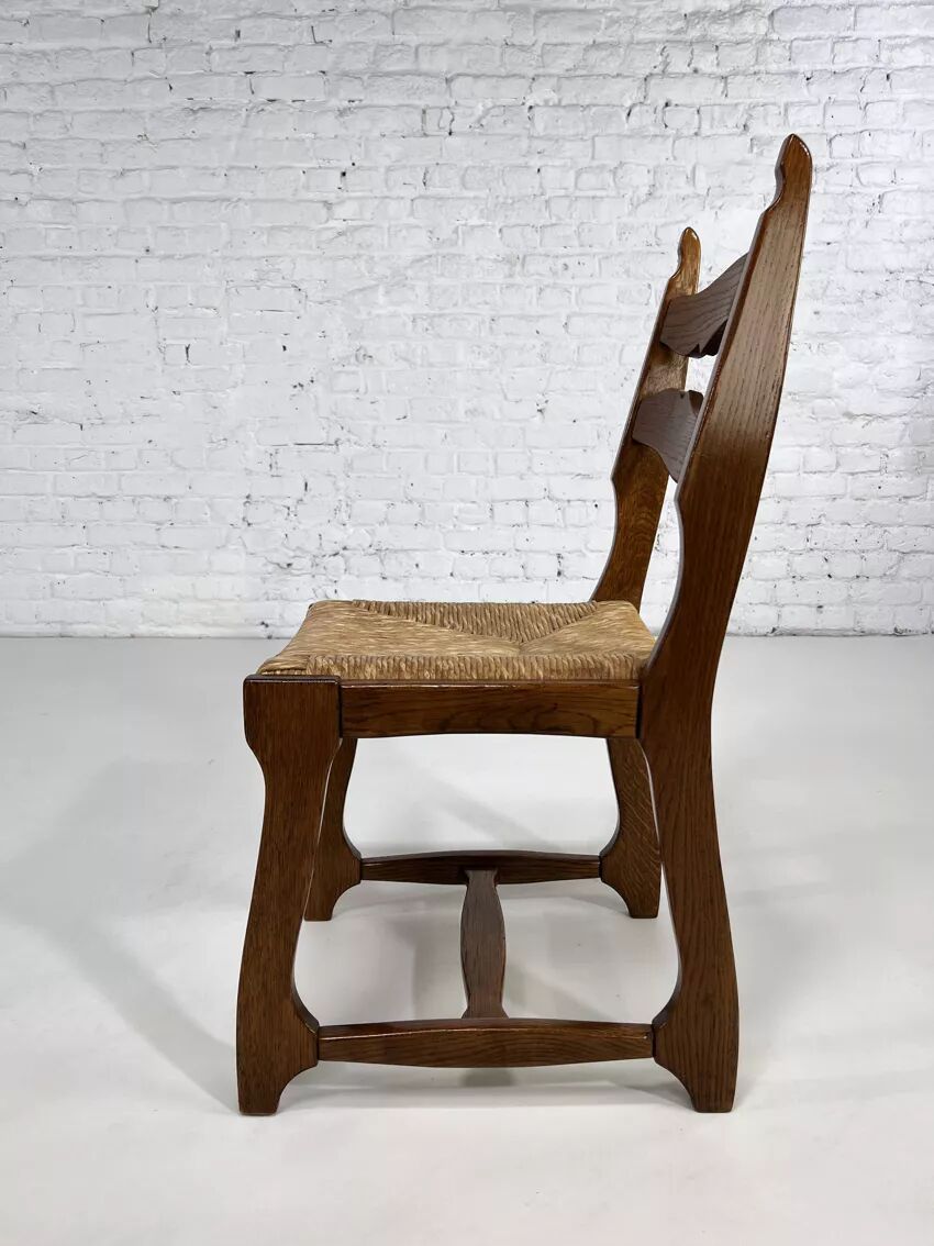 Set of 6 1950s chairs in wood and straw