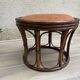Pouf vintage rotin et cuir