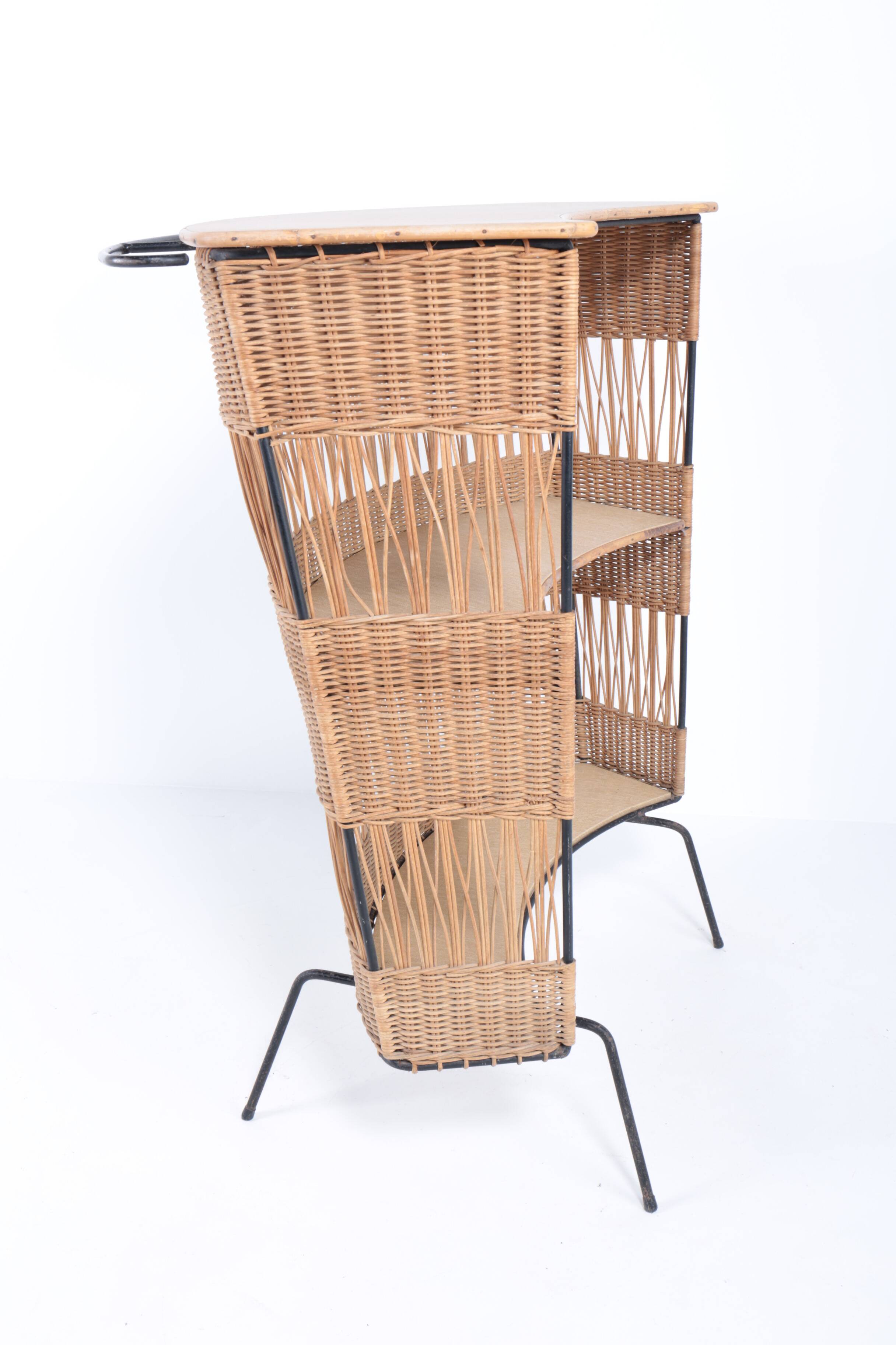 Vintage rattan and metal bar, 60s