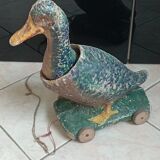 Old toy, duck to pull in paper mache/boiled cardboard